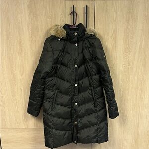 Michael Kors Dark Green Puffer Coat with Fur Hood